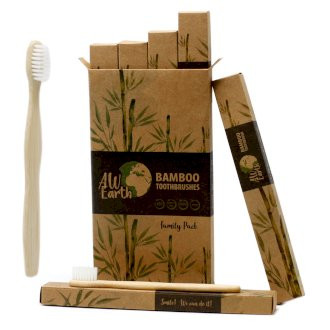 Bamboo Toothbrush - White - Family Pack of 4 - Med Soft - Click Image to Close